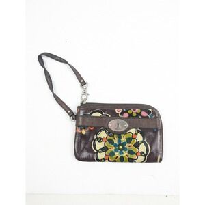 Fossil Key-Per Zip Around Wristlet Floral Print Pink/Turquoise /Multi colored